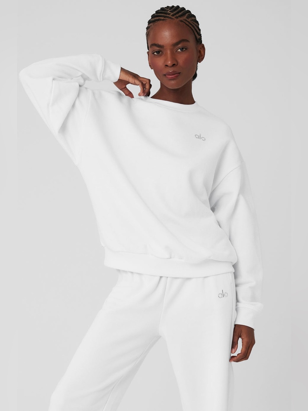 Alo Accolade Crewneck Sweatshirt White LA clean girl athletic oversized Pilates